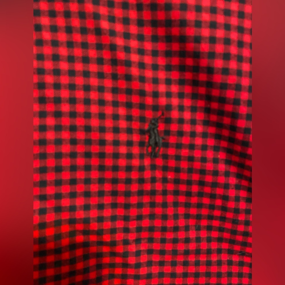 Polo Ralph Lauren Long Sleeve Button Up Mens XL Red Black Gingham Cotton Twill